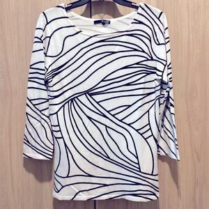 Willi SmIth Black & White Knit 3/4 Sleeve Top Sz M